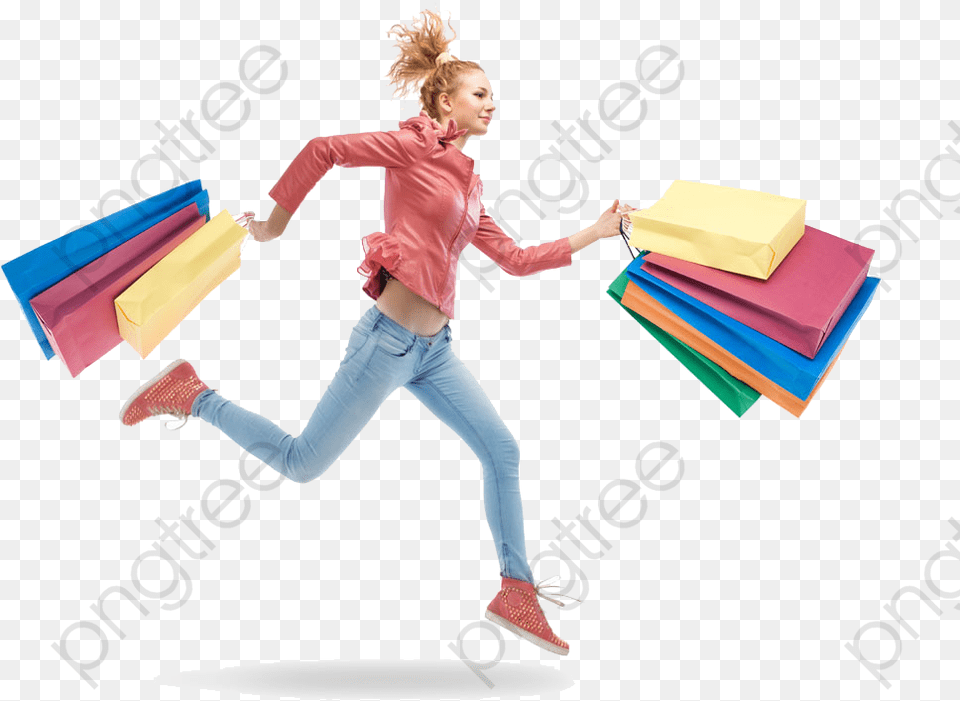 Woman Clipart Shopping Jumping, Person, Girl, Female, Child Free Png
