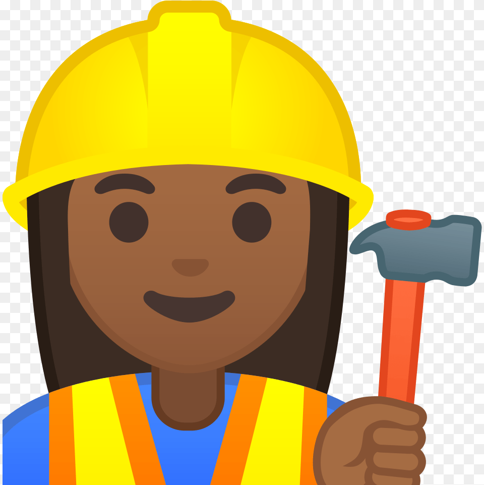 Woman Construction Worker Medium Dark Skin Tone Icon Emoji Construction Worker, Clothing, Hardhat, Helmet, Person Free Transparent Png