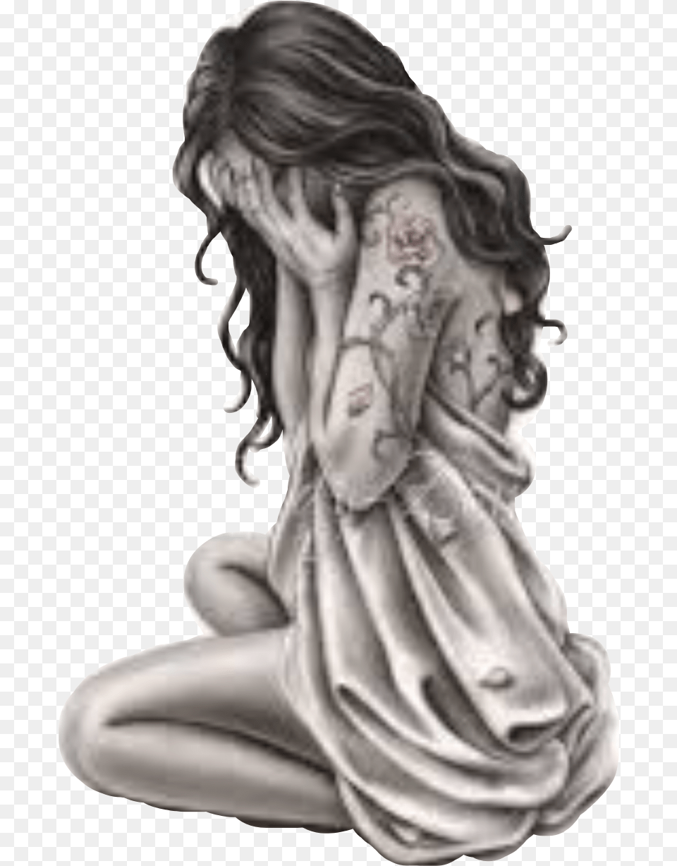 Woman Crying Kneeling Freetoedit Dibujos De Mujeres Llorando, Person, Adult, Female, Art Free Png