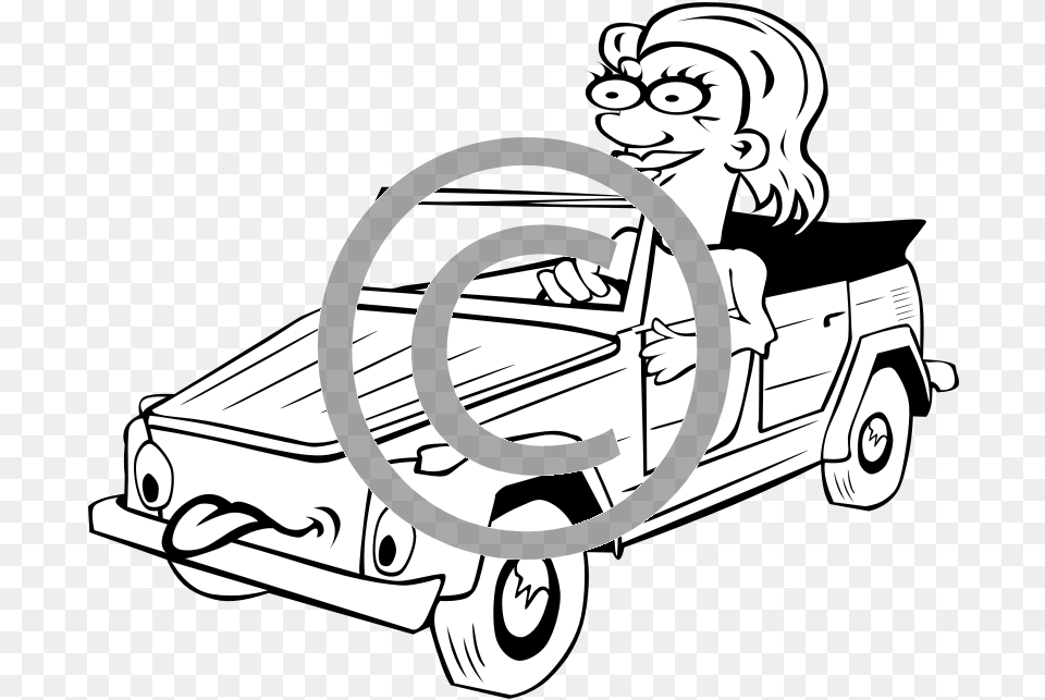 Woman Driving Car Cartoon Cartoon Black And White Car Clipart, Vehicle, Truck, Transportation, Pickup Truck Free Png
