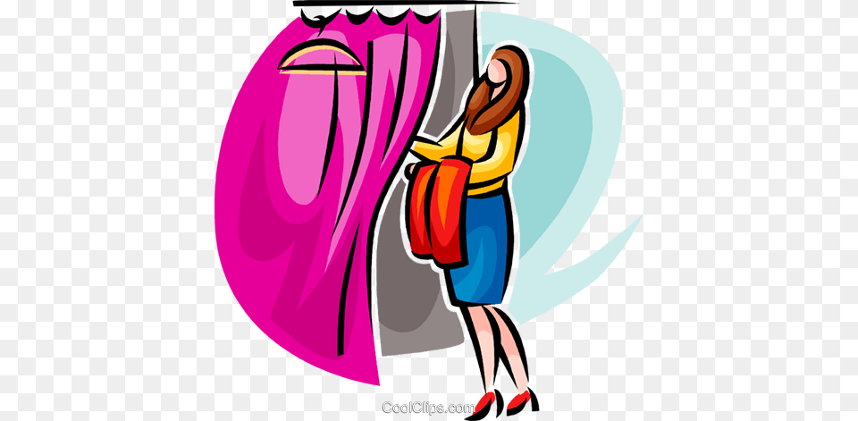 Woman Entering The Changing Booth Royalty Vector Clip Art, Book, Comics, Publication, Accessories Free Transparent Png