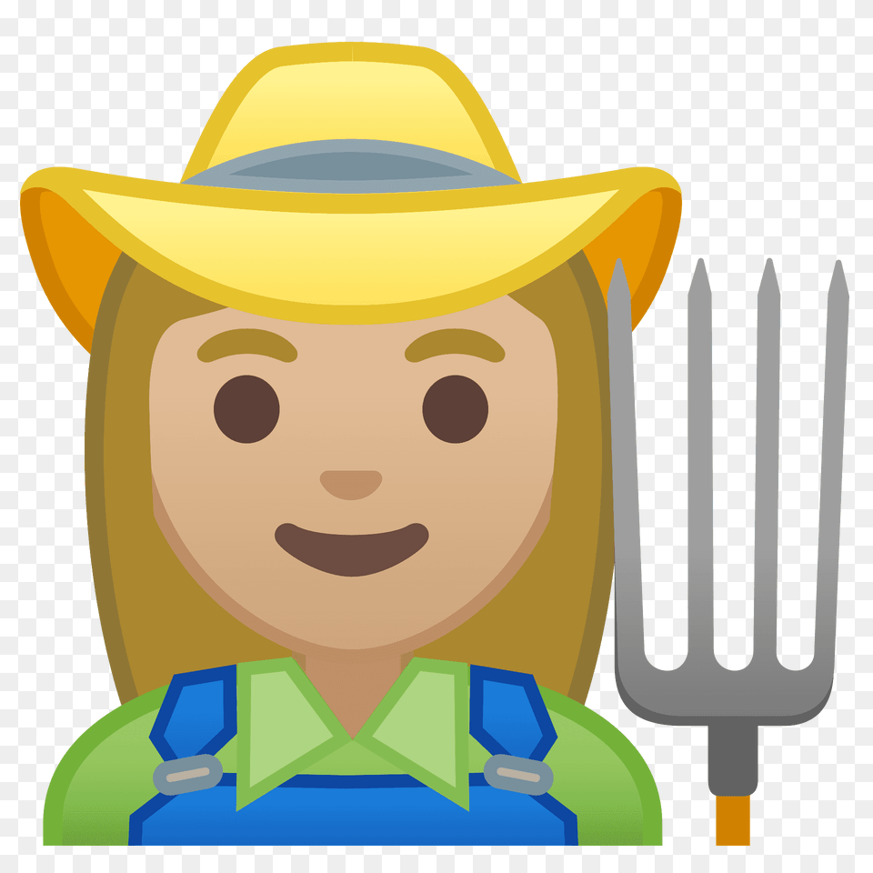 Woman Farmer Emoji Clipart, Clothing, Cutlery, Fork, Hat Free Png