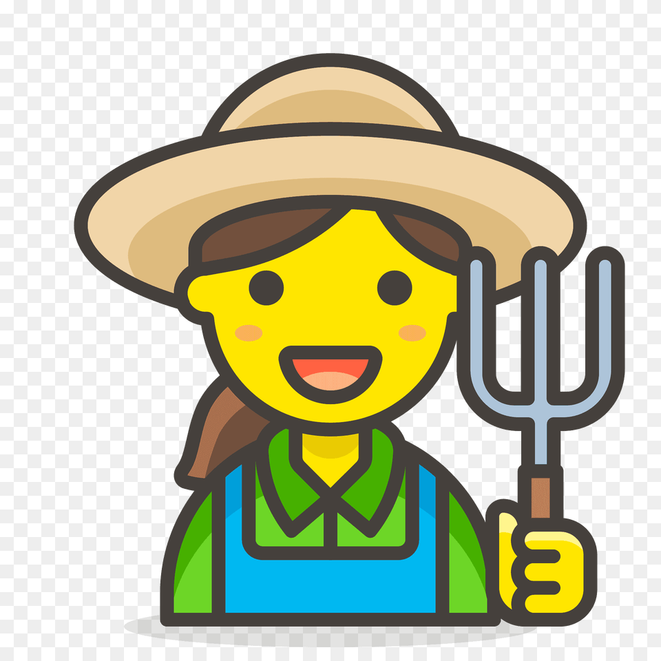Woman Farmer Emoji Clipart, Cutlery, Fork, Clothing, Hat Png