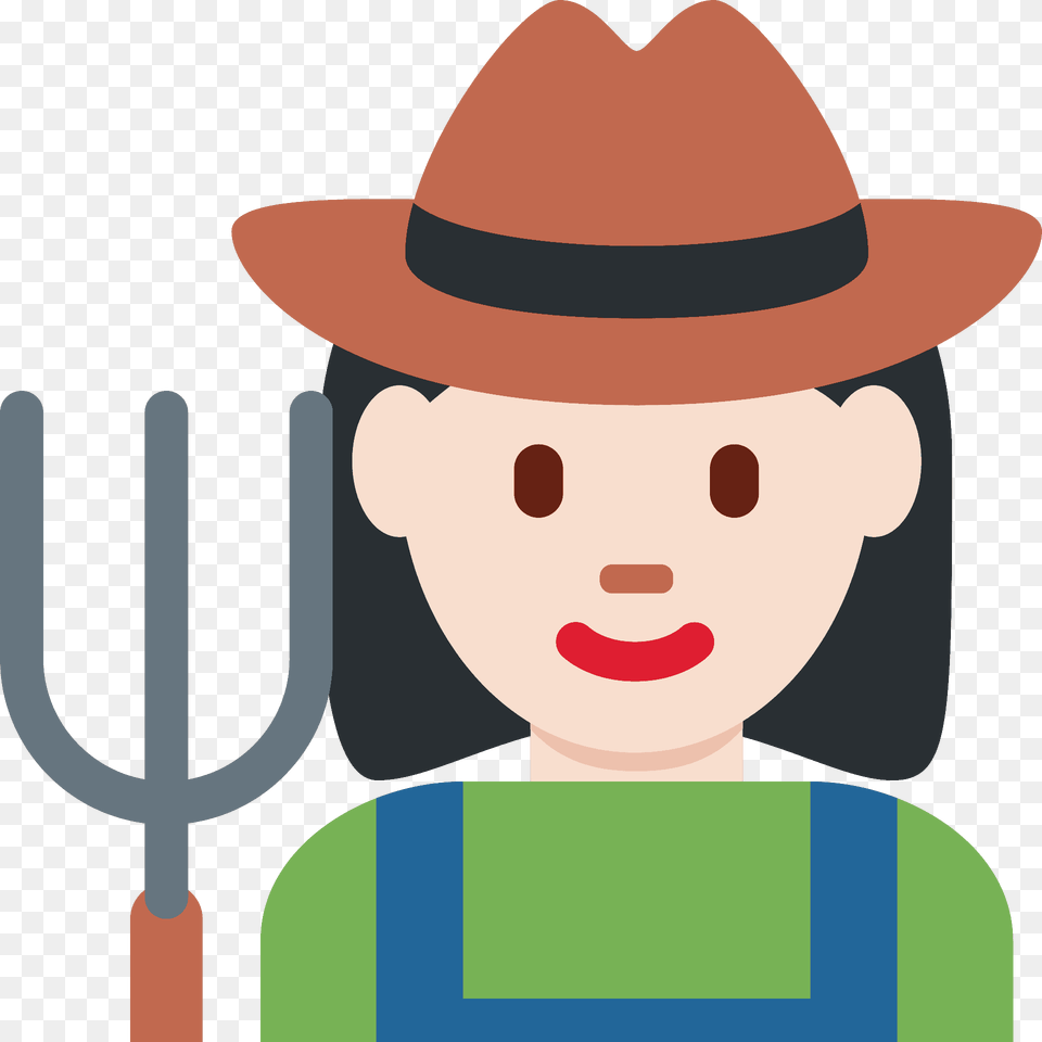 Woman Farmer Emoji Clipart, Clothing, Hat, Cutlery, Fork Png Image