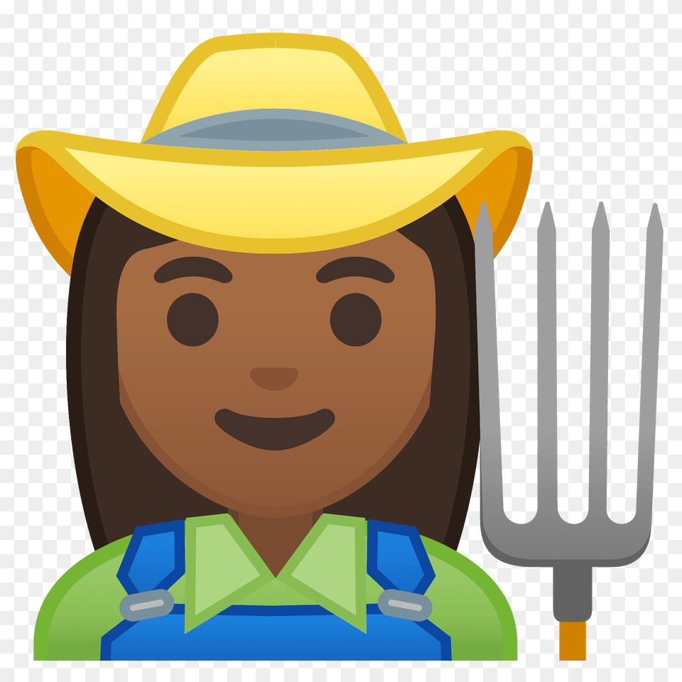 Woman Farmer Emoji Clipart, Clothing, Cutlery, Fork, Hat Png