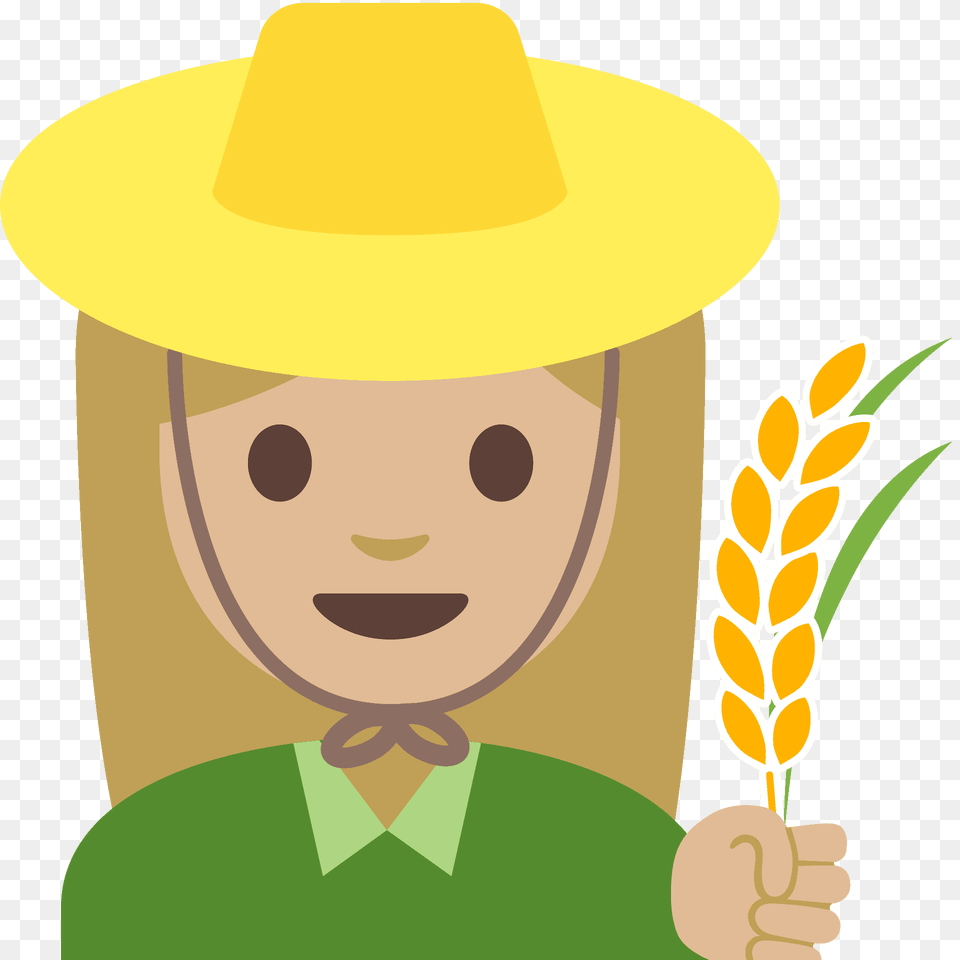 Woman Farmer Emoji Clipart, Clothing, Hat, Sun Hat, Face Png Image
