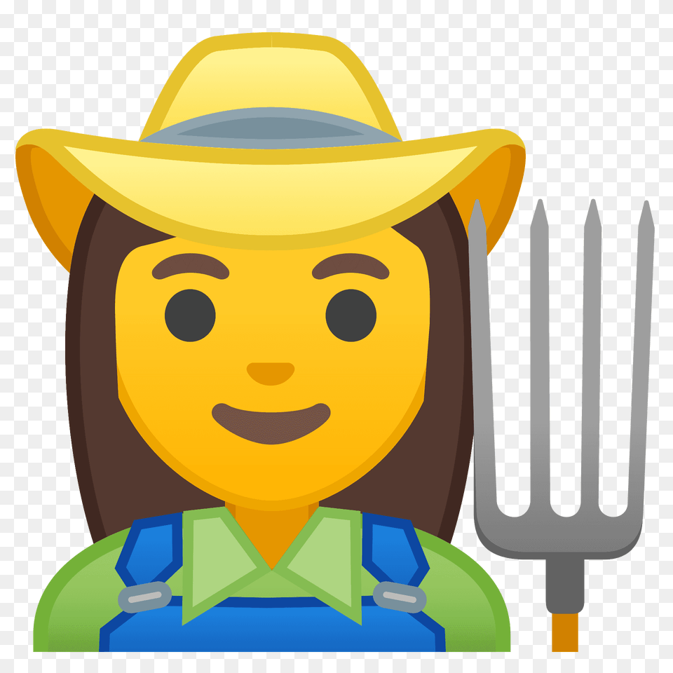 Woman Farmer Emoji Clipart, Clothing, Cutlery, Fork, Hat Png