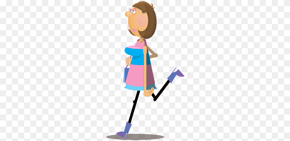 Woman Female Cartoon Character Walking Shopping Girl Walking Cartoon, Cleaning, Clothing, Coat, Person Png