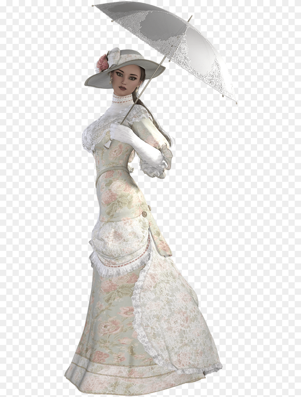 Woman Female Character 3d Model Pose Rendering Victorian Woman, Formal Wear, Clothing, Dress, Hat Free Png