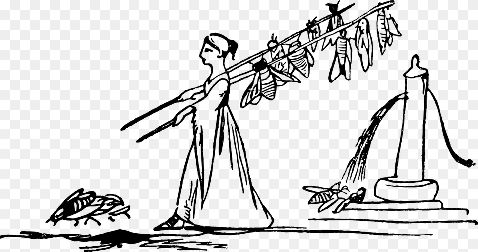Woman Fishing Cartoon, Gray Png Image