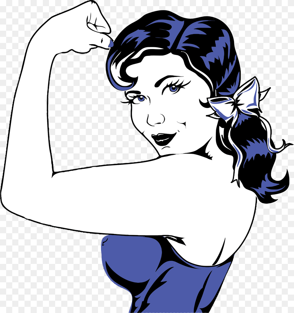Woman Flexing Big Girl With Tattoo Clipart, Stencil, Face, Head, Person Png Image