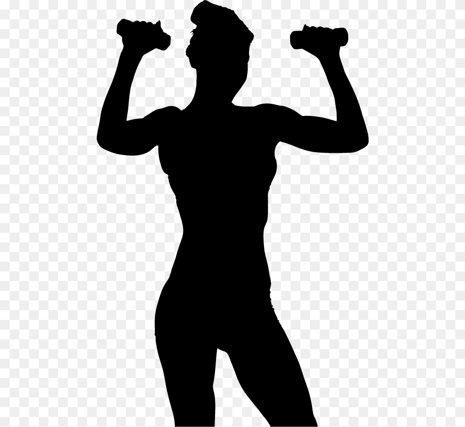 Woman Flexing Muscles Silhouette, Gray Free Png