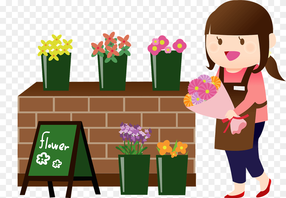 Woman Flower Shop Clipart, Art, Plant, Graphics, Potted Plant Png