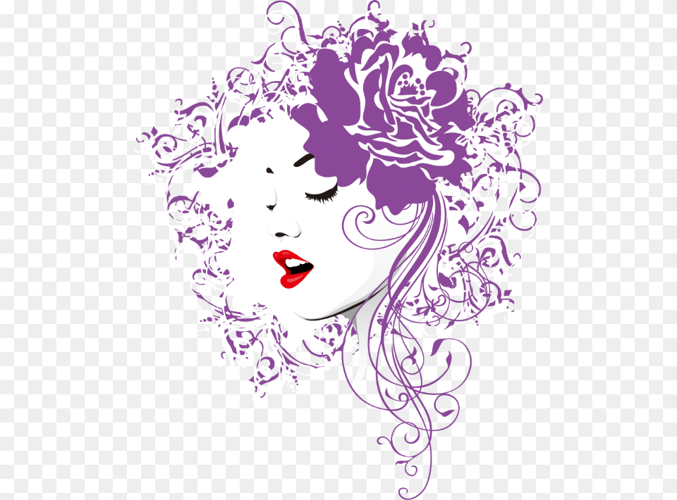 Woman Flowers Face Purple Silhouette Hair Lips Ftestick, Art, Floral Design, Graphics, Pattern Free Transparent Png