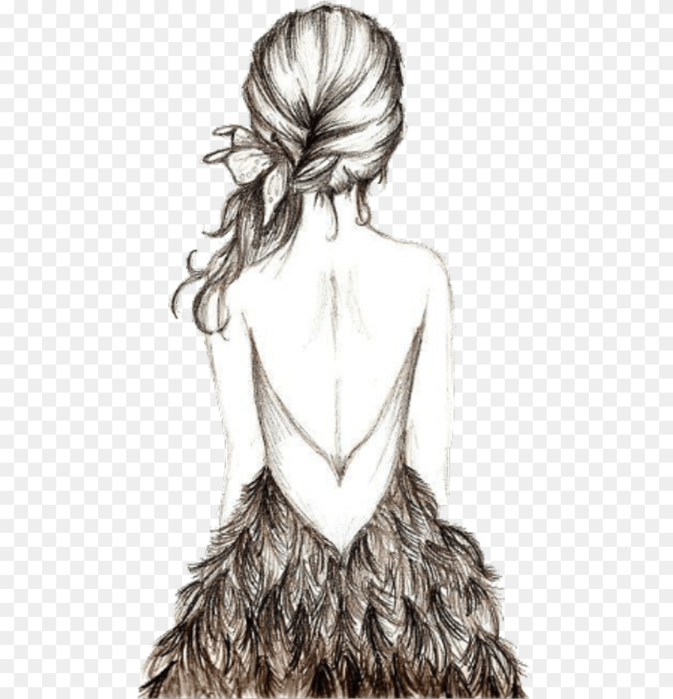Woman Girl Back Sketch Pencilsketch Blackandgrey Drawing Of Girl Walking Away, Art, Adult, Female, Person Png