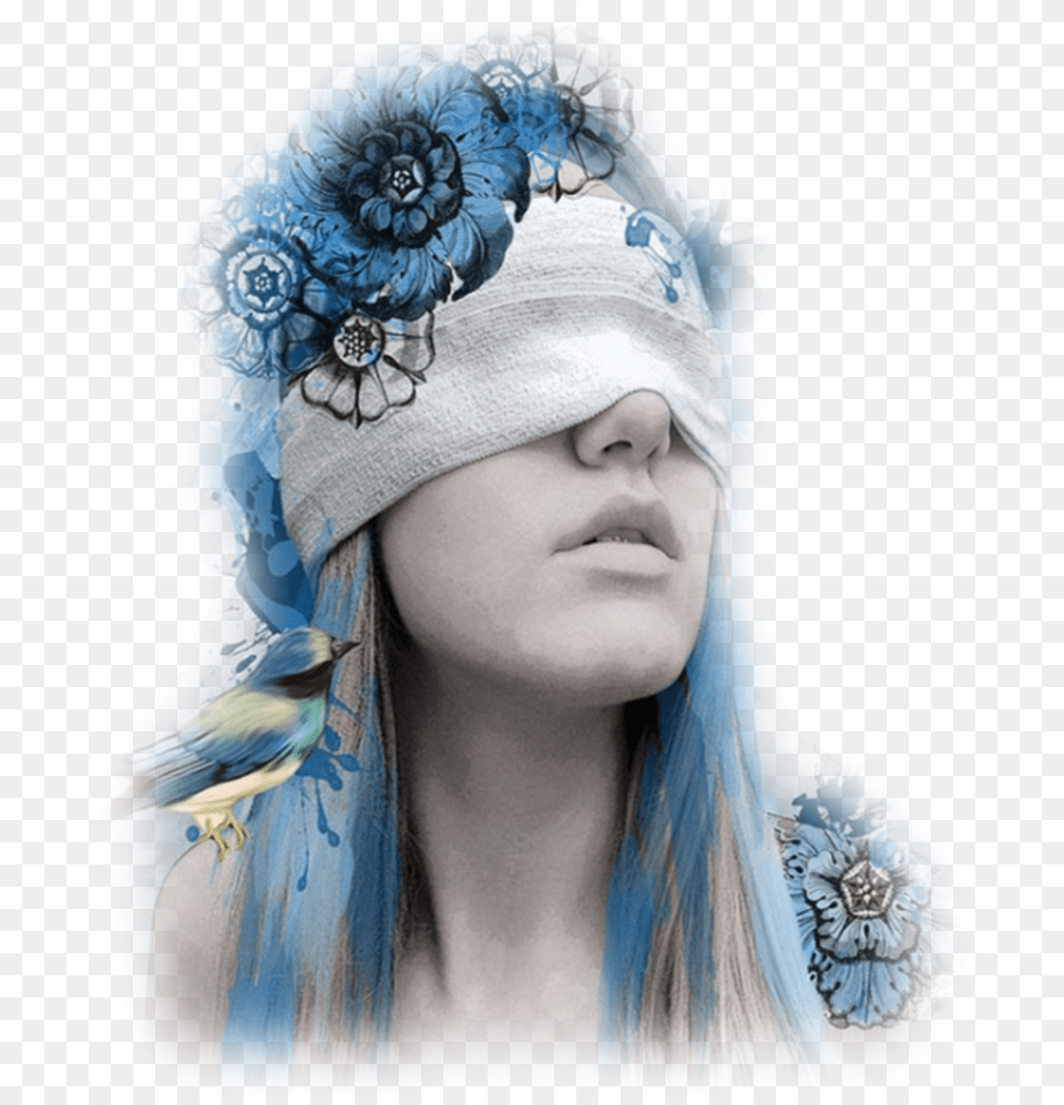 Woman Girl Female Blindfold Blindfolded Blue Headpiece, Hat, Clothing, Person, Adult Free Png Download