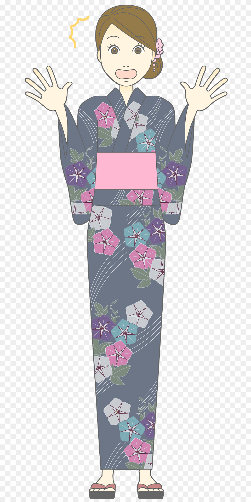 Woman Girl Yukata Surprised Clipart, Clothing, Gown, Formal Wear, Fashion Free Png