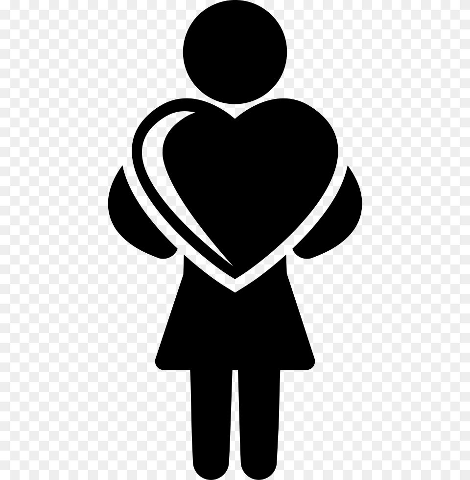 Woman Holding A Heart Person With Heart Silhouette, Stencil Free Png