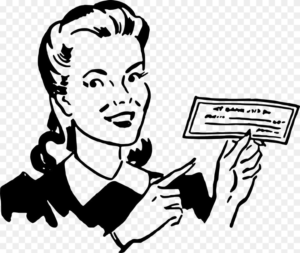 Woman Holding Cheque Clipart, Person, Face, Head, Stencil Png