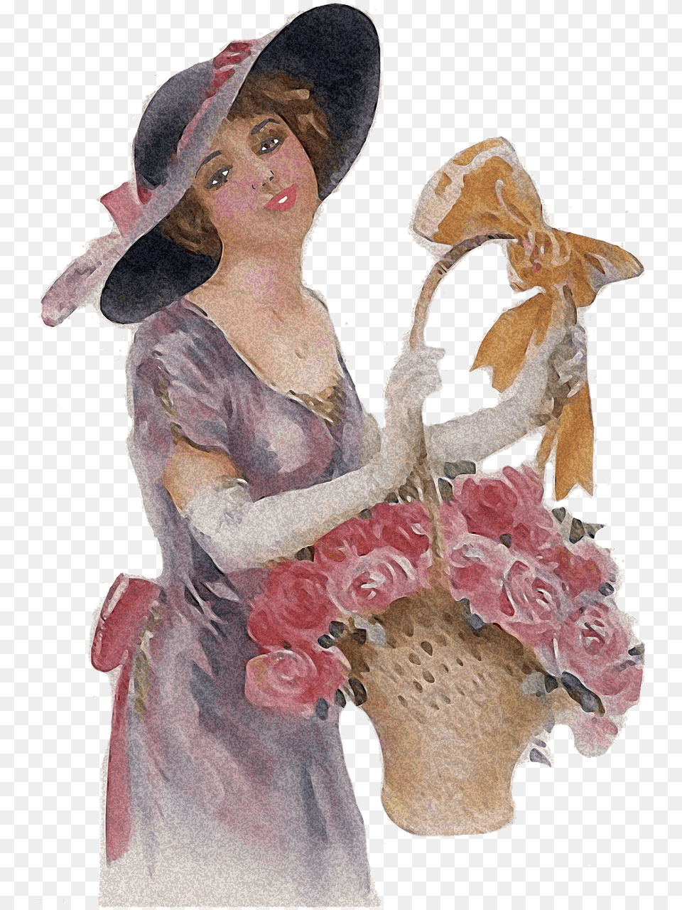 Woman Holding Flower Basket Vintage Vintage Lady, Hat, Clothing, Wedding, Person Free Transparent Png