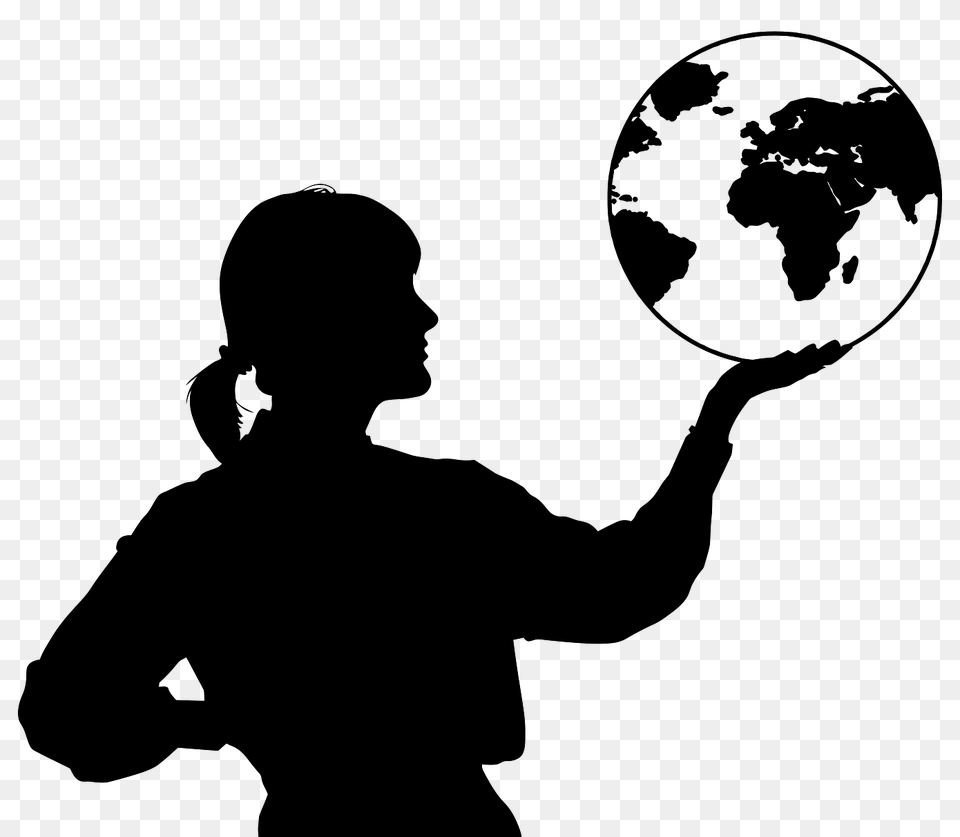 Woman Holding Globe In Hand, Silhouette, Person, Man, Male Png