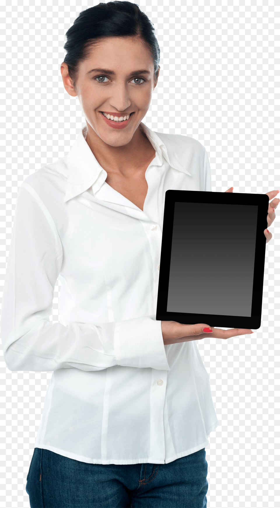 Woman Holding Ipad Image Woman Tablet, Electronics, Hardware Free Png Download