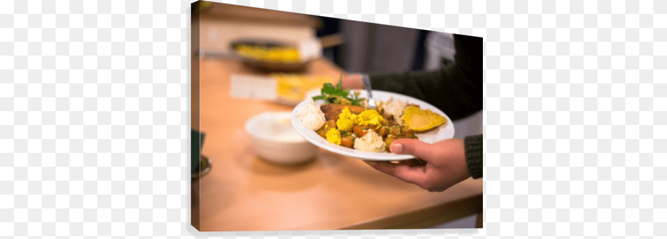 Woman Holding Plate Of Vegan Food Canvas Print Food, Food Presentation, Brunch, Cutlery, Fork Free Transparent Png