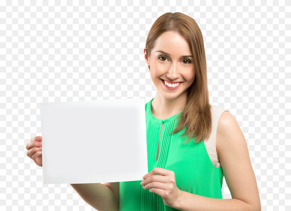 Woman Holding White Banner Person, Face, Portrait, Head Png Image