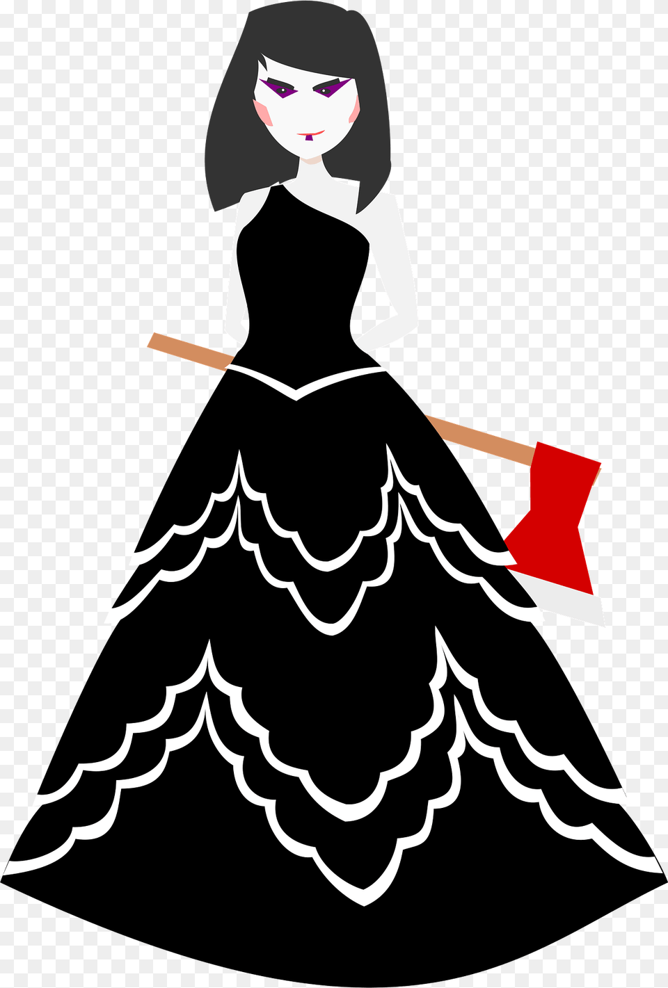 Woman In A Black Wedding Dress Holding An Axe Clipart, Clothing, Adult, Person, Female Free Png