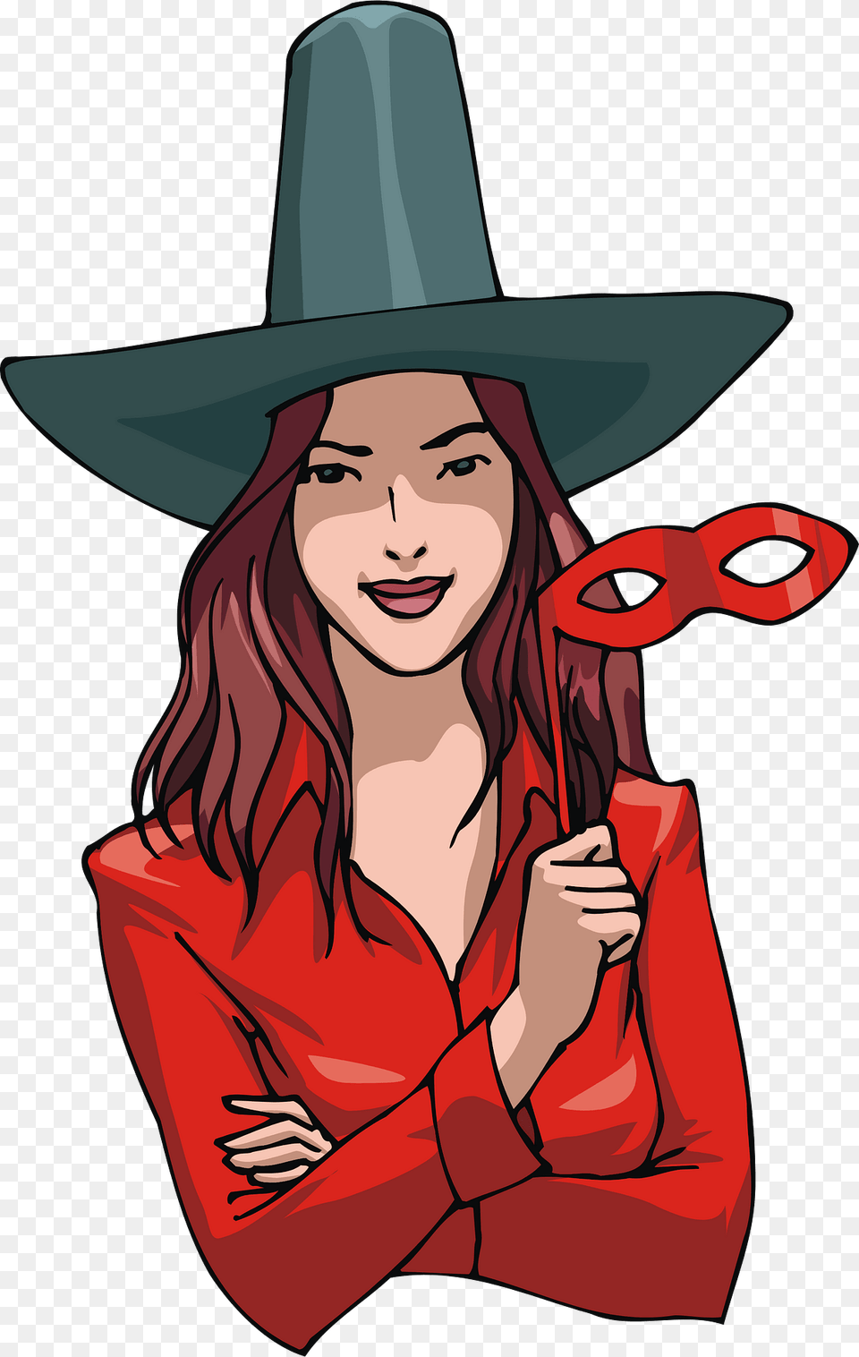 Woman In A Costume Witch Hat And Masquerade Mask Clipart, Clothing, Adult, Person, Female Free Transparent Png