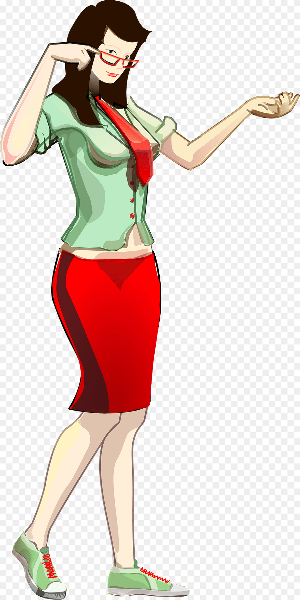 Woman In A Red And Green Outfit Walking Clipart, Adult, Person, Female, Glasses Free Transparent Png