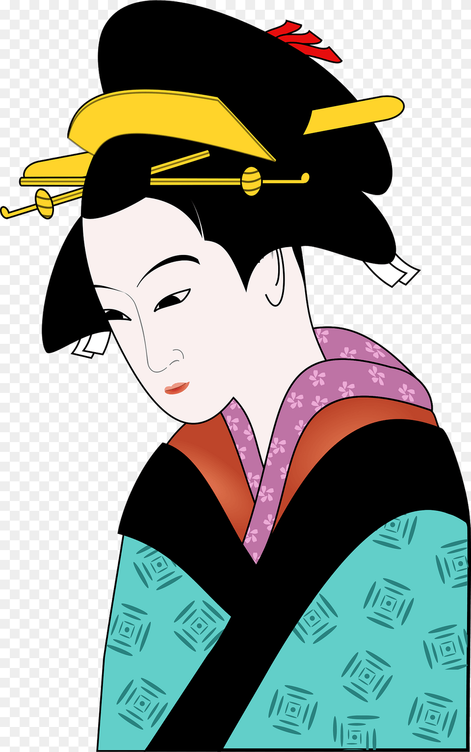 Woman In Aqua Kimono Clipart, Person, People, Adult, Female Free Png