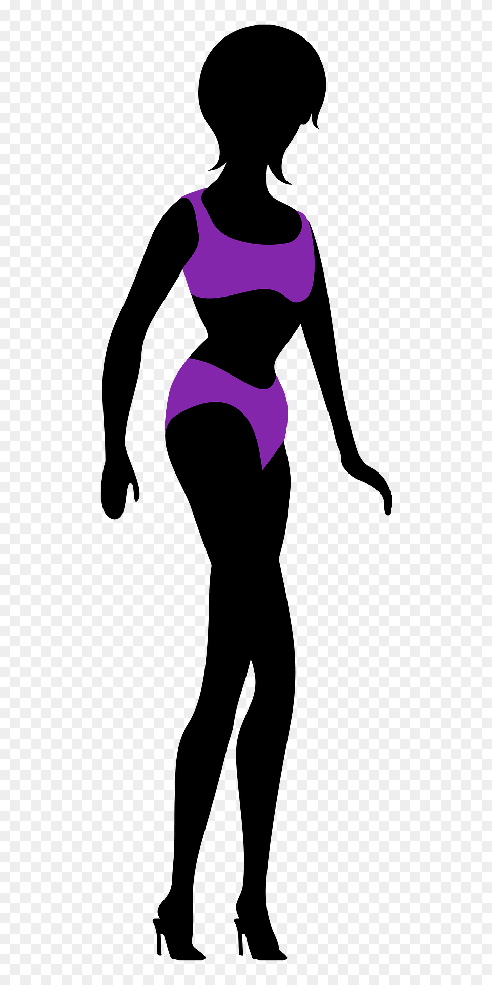 Woman In Bikini Silhouette Purple Clipart, Person, Clothing, Swimwear, Dancing Png Image