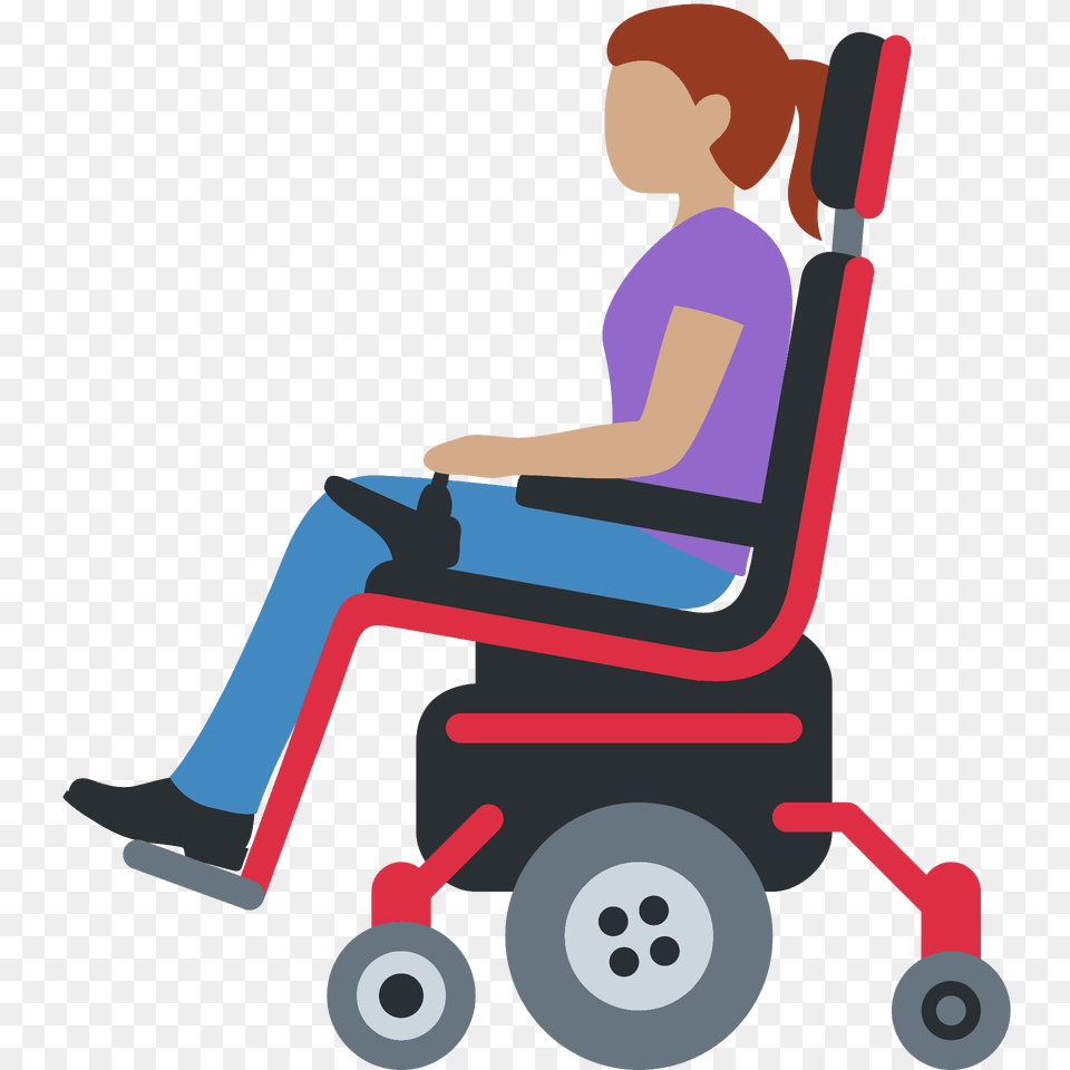 Woman In Motorized Wheelchair Emoji Clipart, Chair, Furniture, Grass, Device Png Image