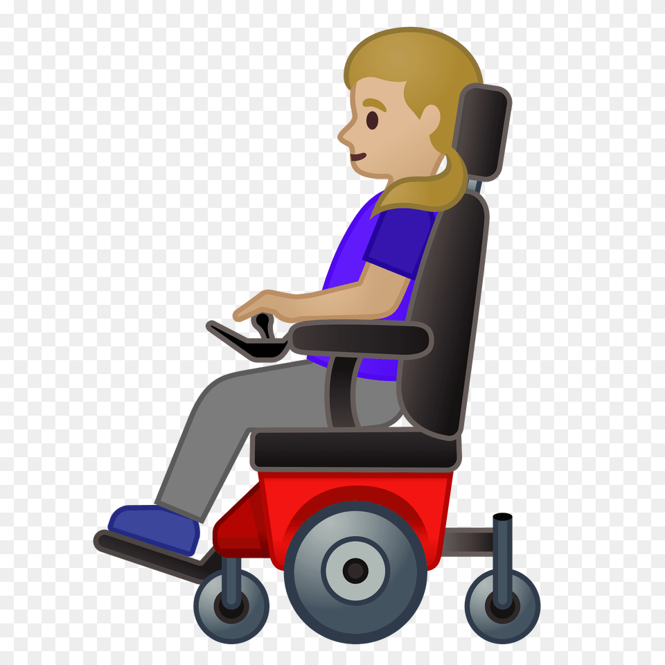Woman In Motorized Wheelchair Emoji Clipart, Furniture, Chair, Head, Person Png Image