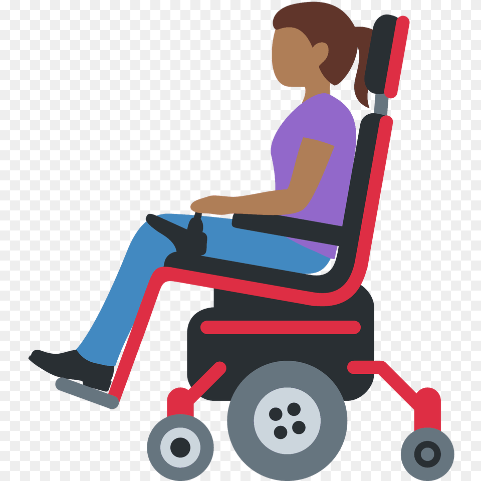 Woman In Motorized Wheelchair Emoji Clipart, Chair, Furniture, Grass, Device Png Image