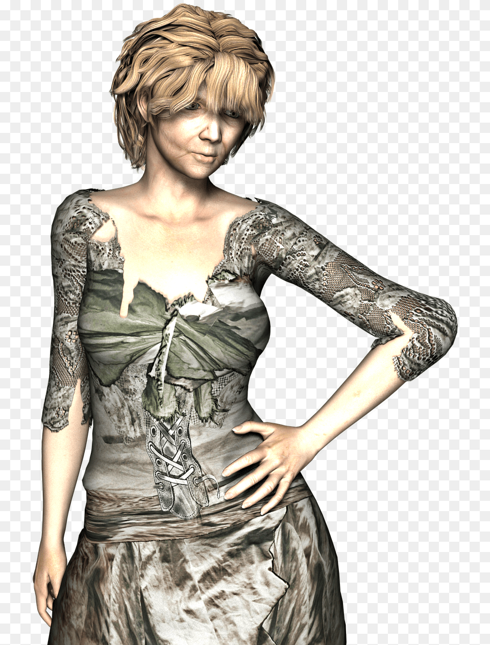 Woman In Rags, Adult, Tattoo, Skin, Person Png