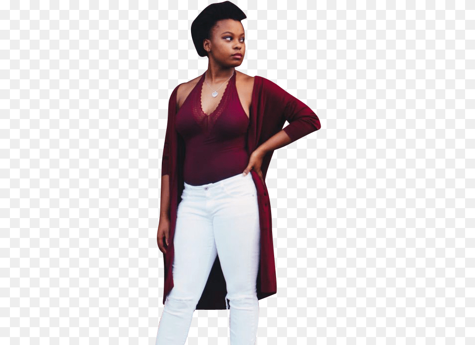 Woman In Red Posing Standing, Blouse, Clothing, Maroon, Sleeve Free Png Download