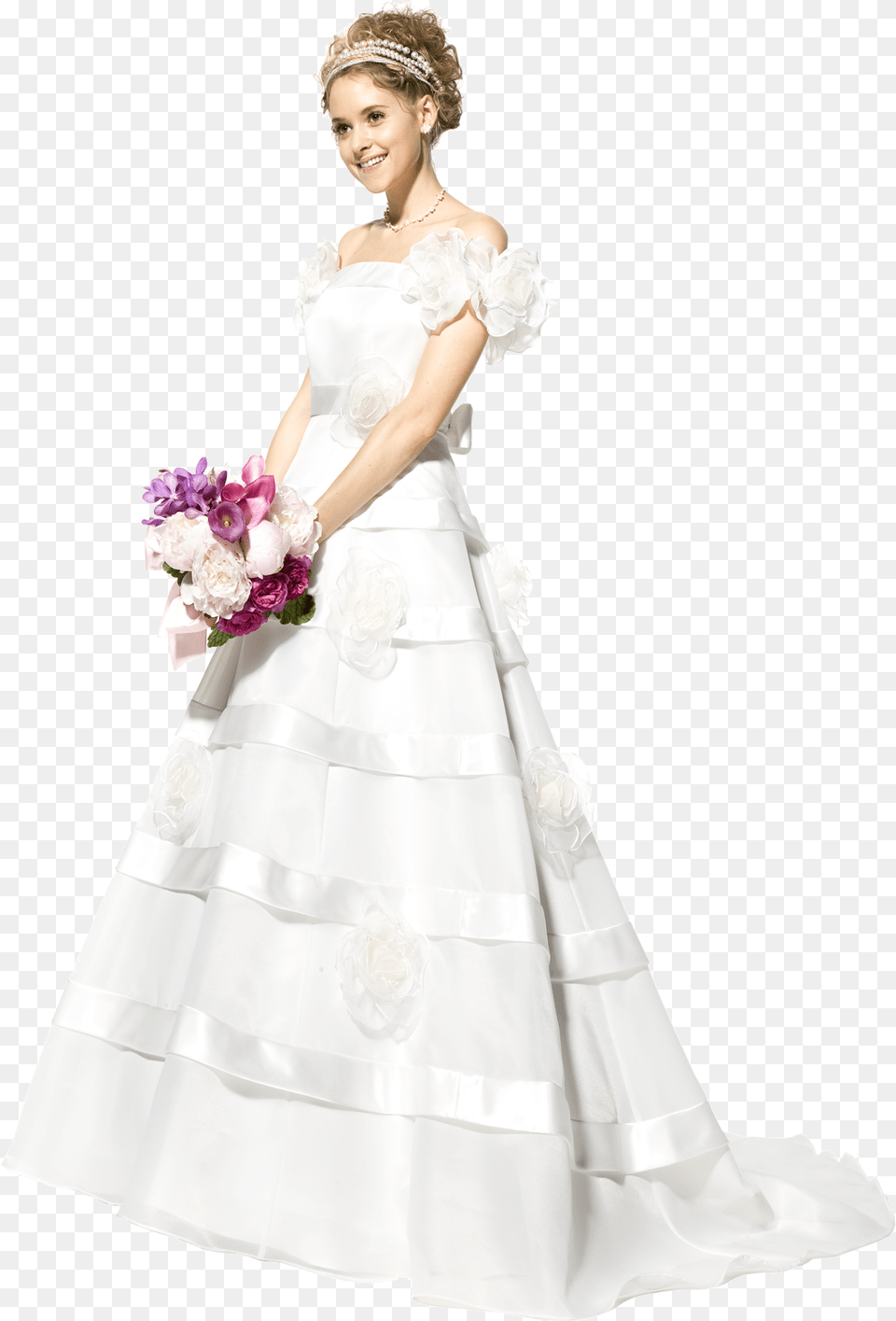 Woman In Wedding Dress Background Wedding Dress, Flower Bouquet, Formal Wear, Flower Arrangement, Flower Png