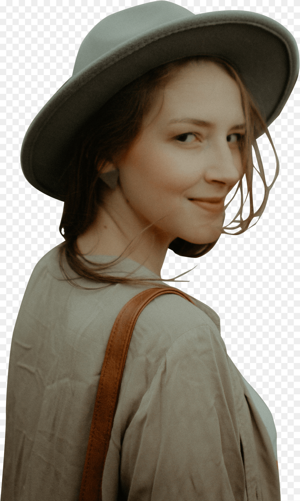 Woman In White Hat Looking Back Girl Free Png Download