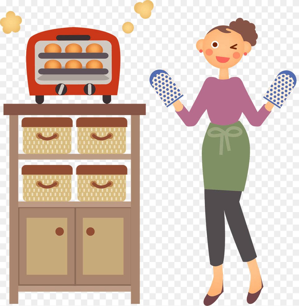 Woman Is Baking Bread Clipart, Drawer, Furniture, Cabinet, Person Png