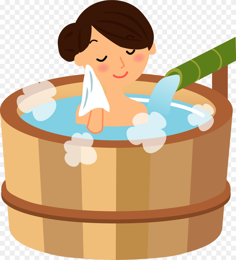 Woman Is Bathing In A Hot Spring Clipart, Hot Tub, Tub, Adult, Female Free Png