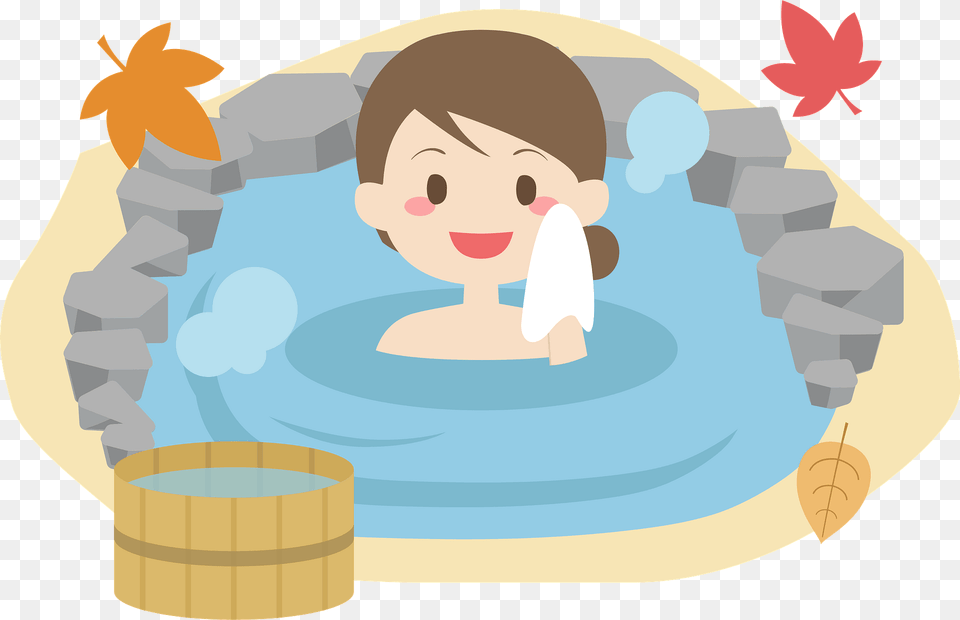 Woman Is Bathing In A Hot Spring Clipart, Water Sports, Water, Tub, Swimming Png Image