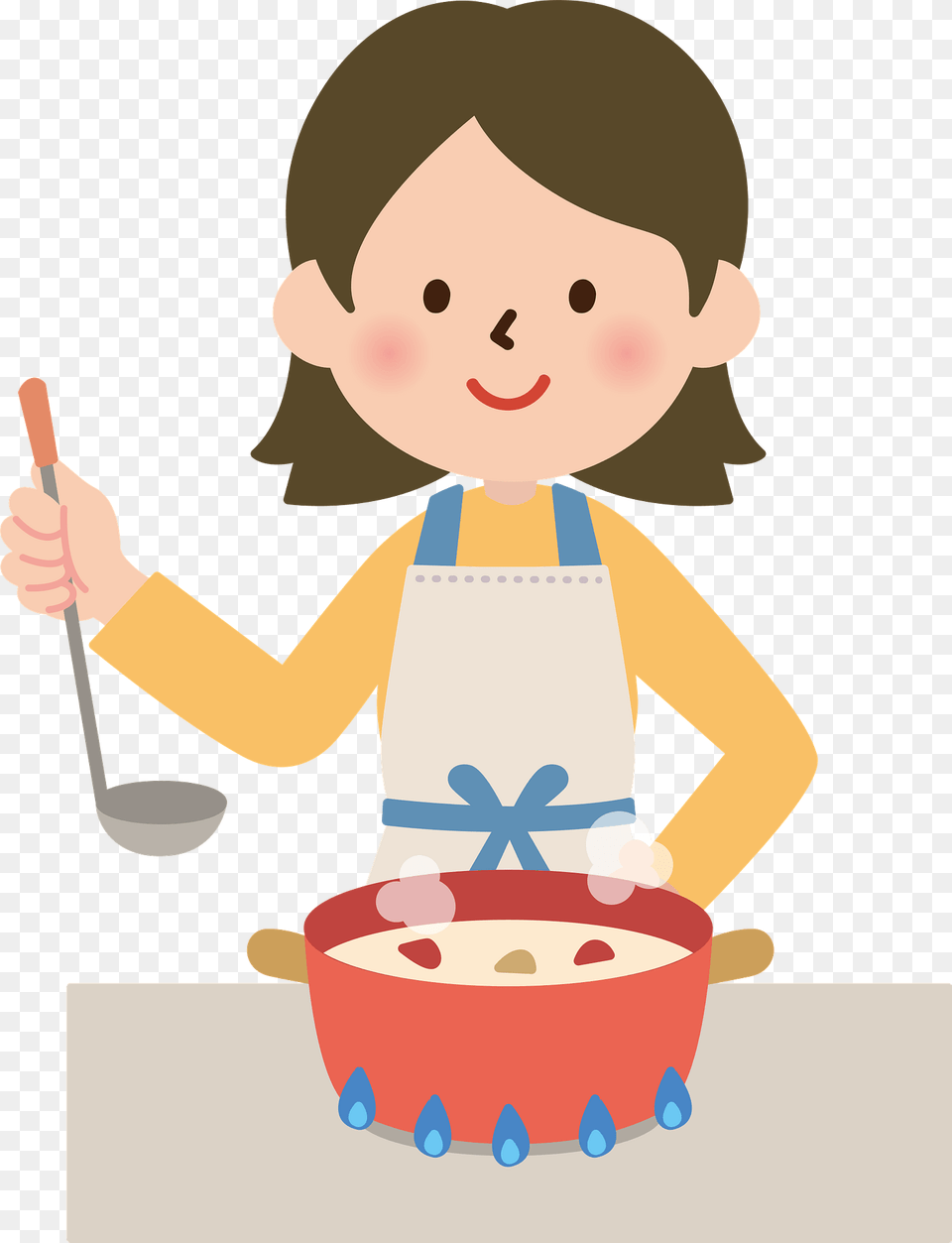 Woman Is Cooking Cream Stew Clipart, Cutlery, Spoon, Baby, Person Png
