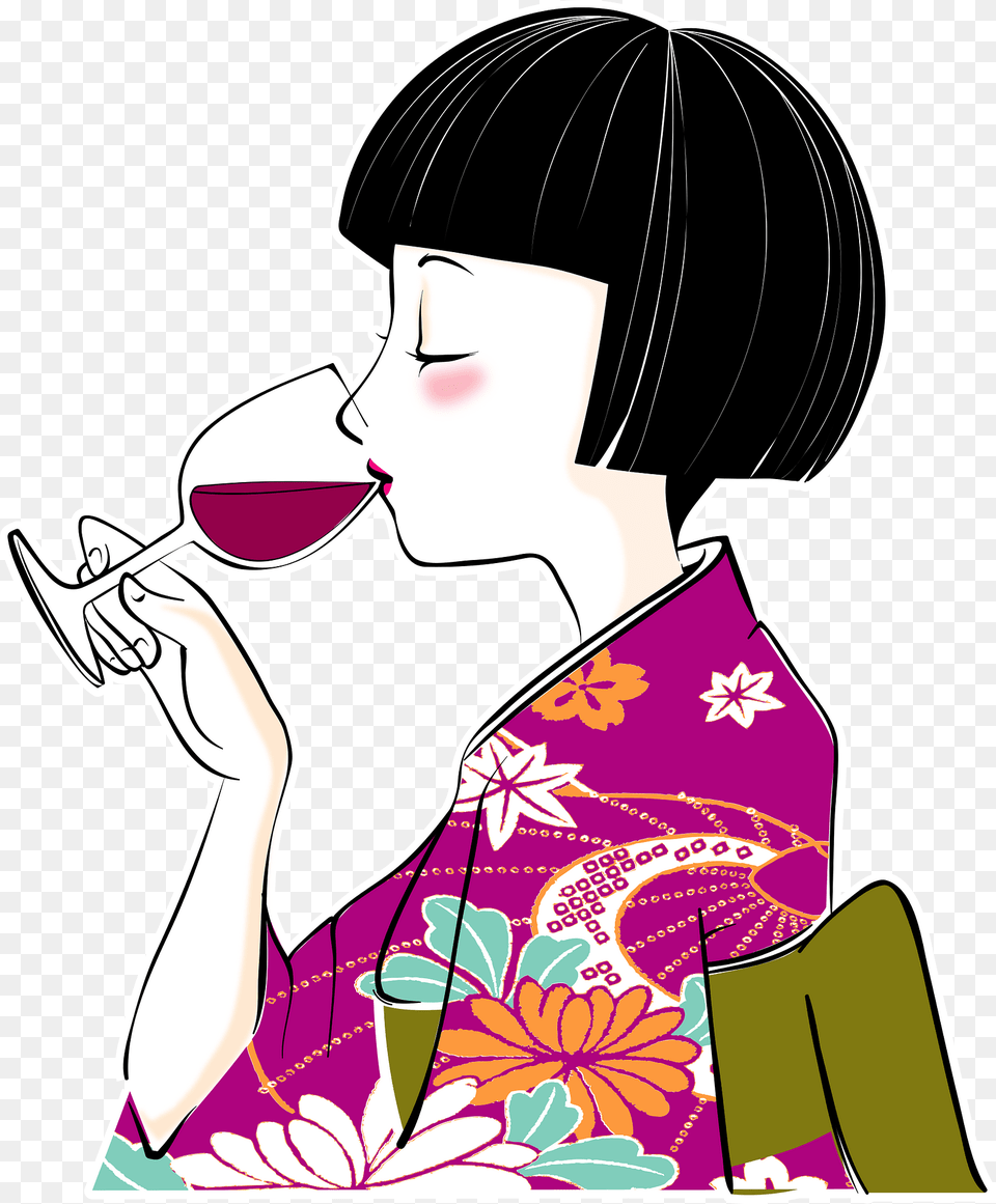 Woman Is Drinking Wine In A Kimono Clipart, Gown, Clothing, Dress, Formal Wear Png
