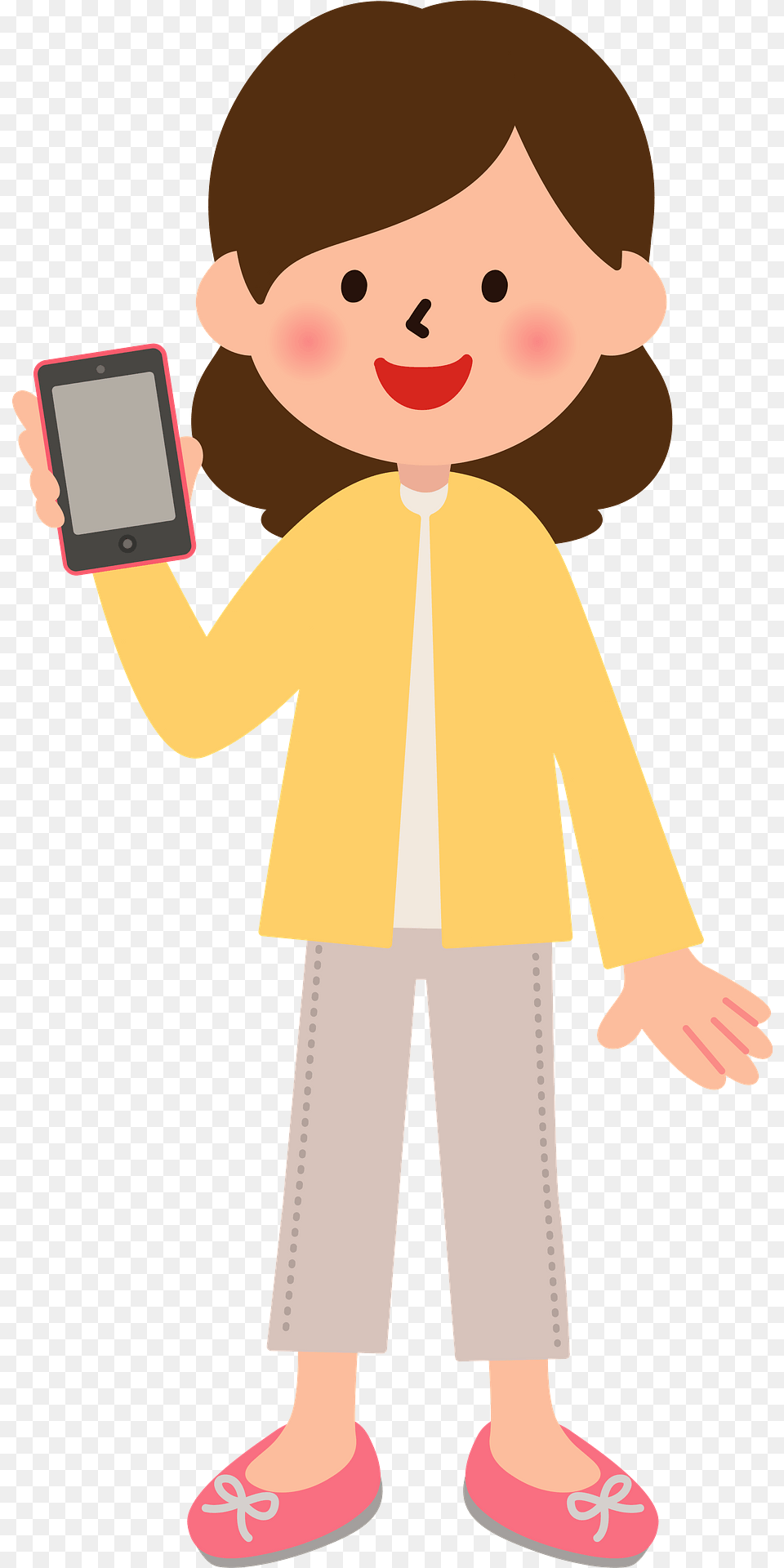 Woman Is Holding Her Smartphone Clipart, Clothing, Coat, Baby, Person Png Image