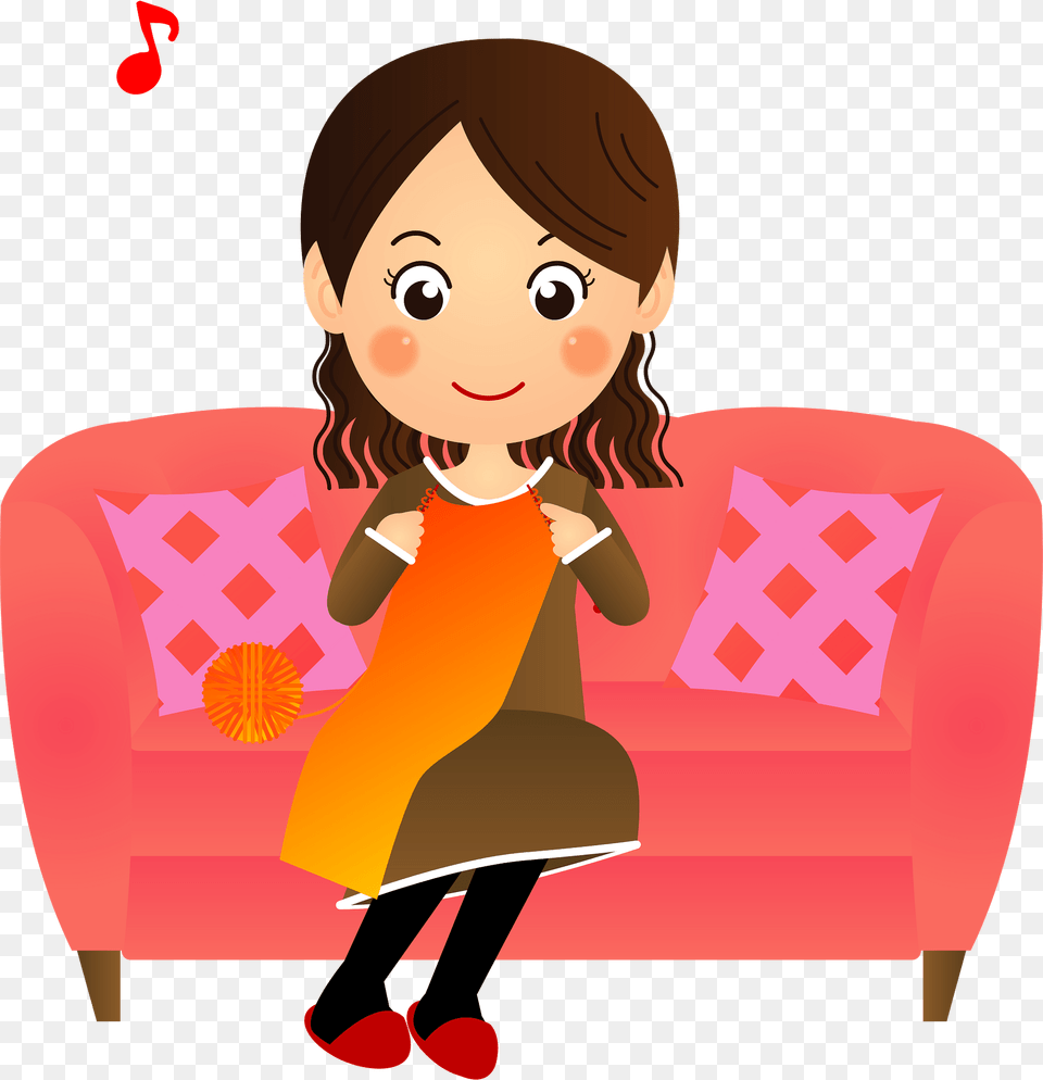 Woman Is Knitting Clipart, Couch, Furniture, Baby, Person Free Transparent Png