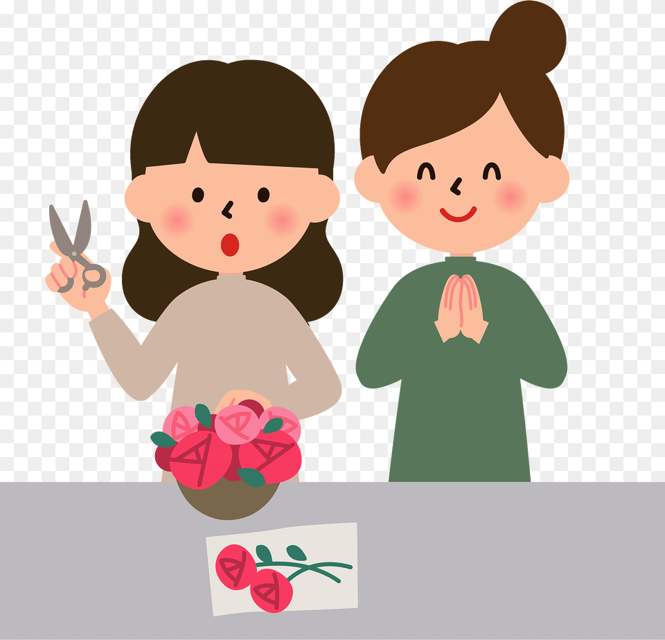 Woman Is Learning Flower Arrangement Clipart, Art, Baby, Graphics, Person Png