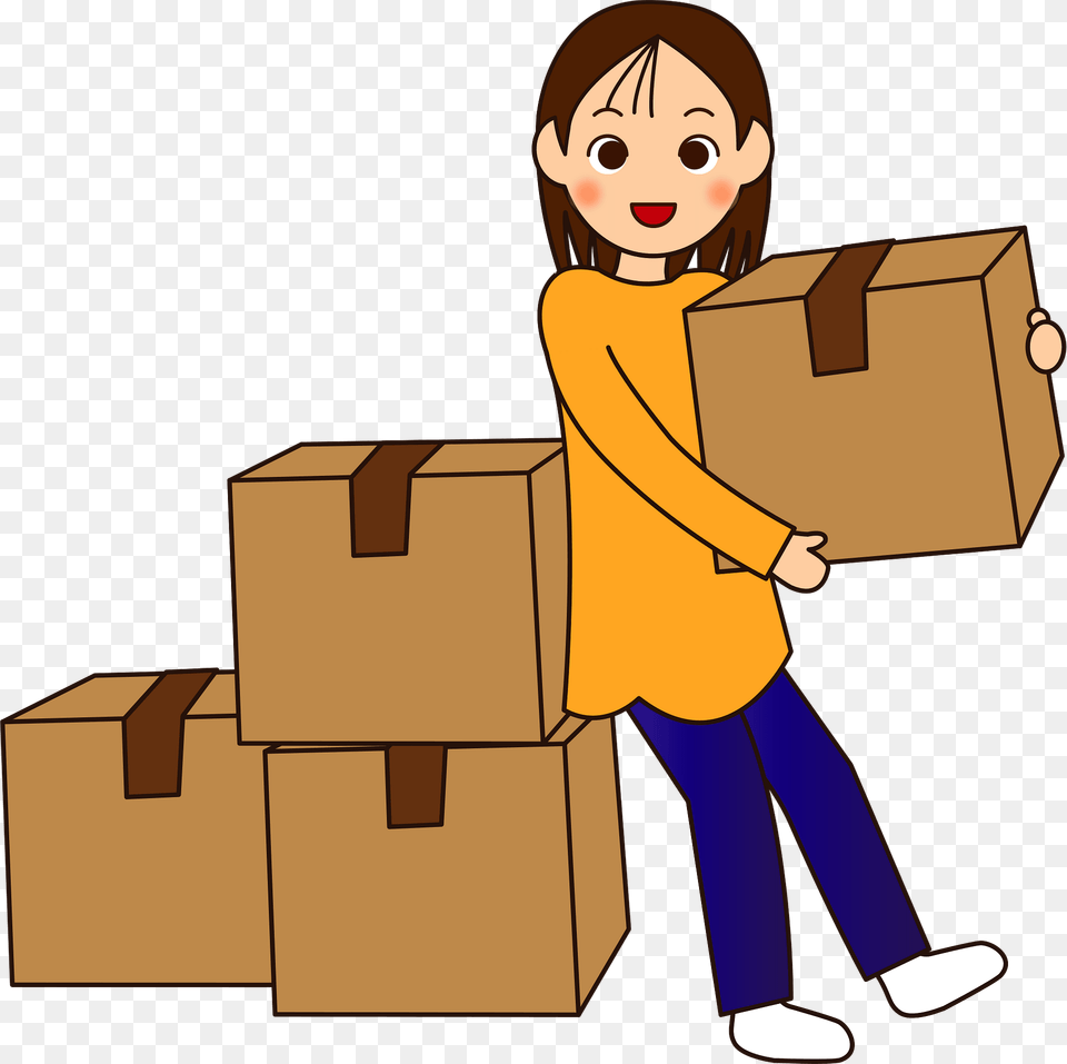 Woman Is Moving Clipart, Box, Cardboard, Carton, Package Png Image