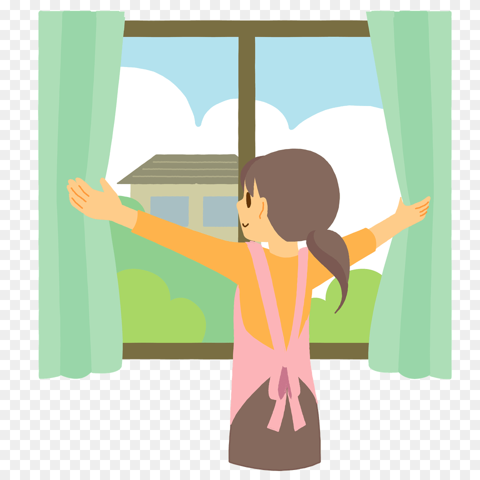 Woman Is Opening The Curtains In The Morning Clipart, Person, Cleaning, Curtain, Face Png